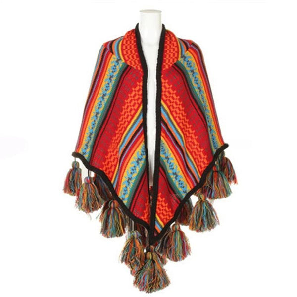 Ramona - Colorful ethnic poncho with tassels
