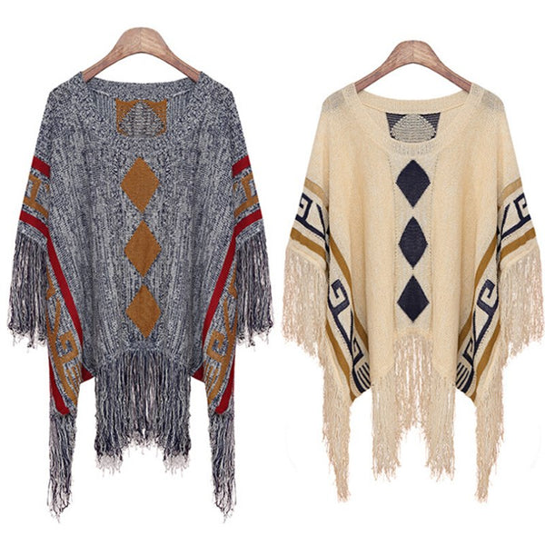 Gina - Batwing poncho with tassels