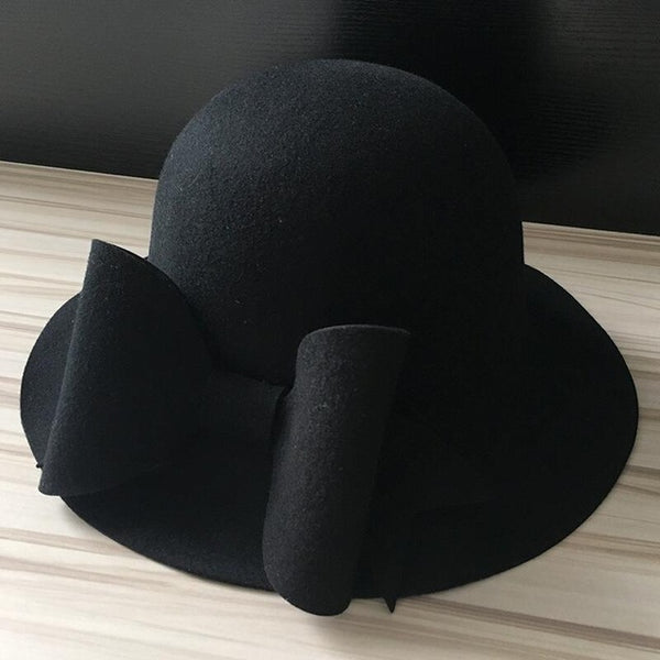 Sophia Black Wool Felt Cloche Hat with Felt Bow – Bronteshop