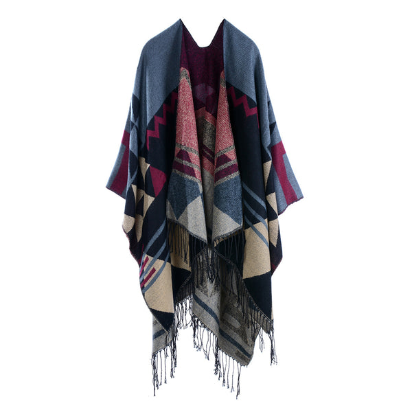 Romi - Long blanket poncho with tassels