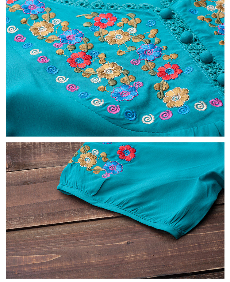 Rita - Long Top with Floral Embroidery