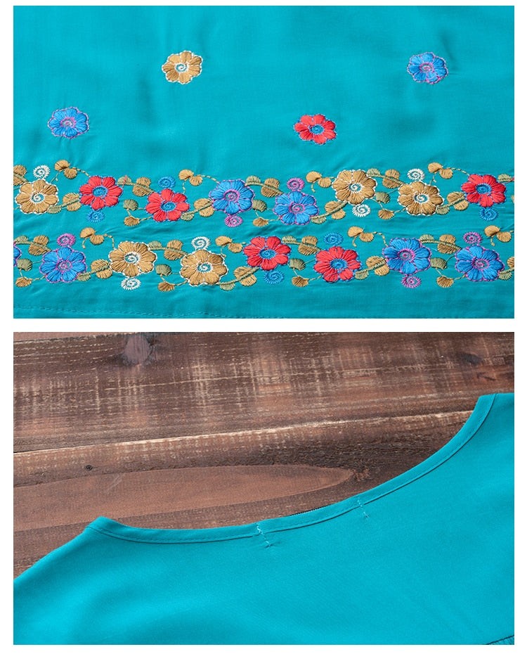 Rita - Long Top with Floral Embroidery