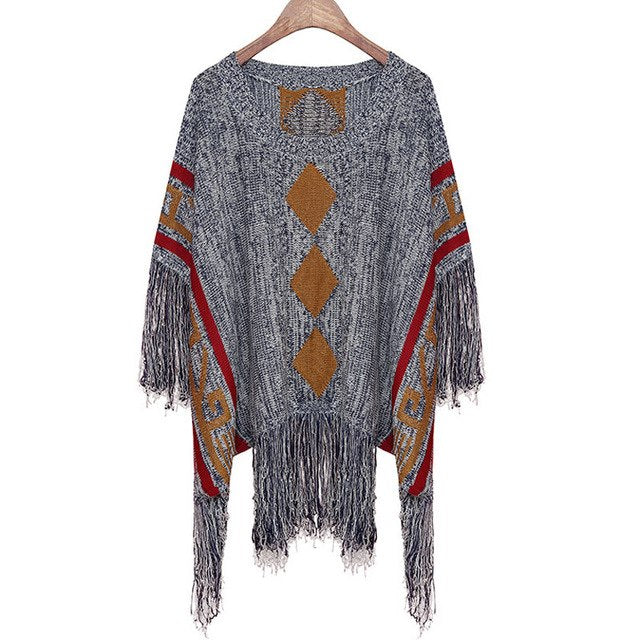 Gina - Batwing poncho with tassels