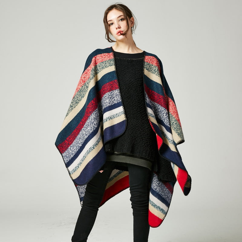 Ileana - Colourful stripped poncho