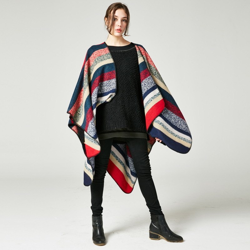 Ileana - Colourful stripped poncho