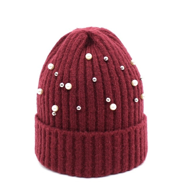 Pearl decorated Beanie - 16 colours available