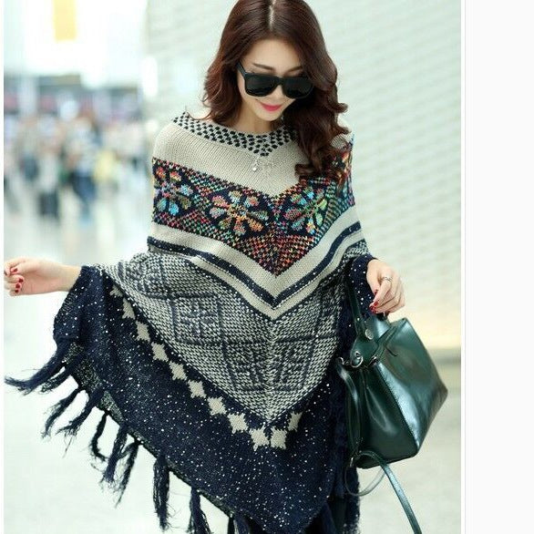 Marge - Long poncho with flowers