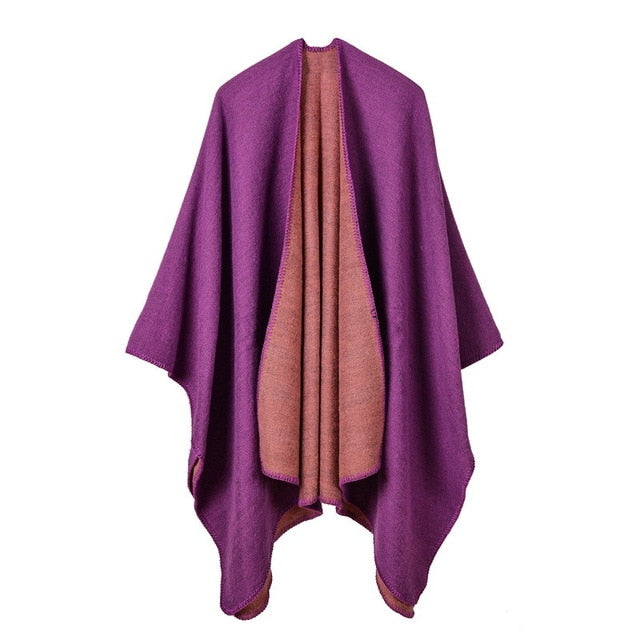 Pilar - Reversible poncho in solid colours