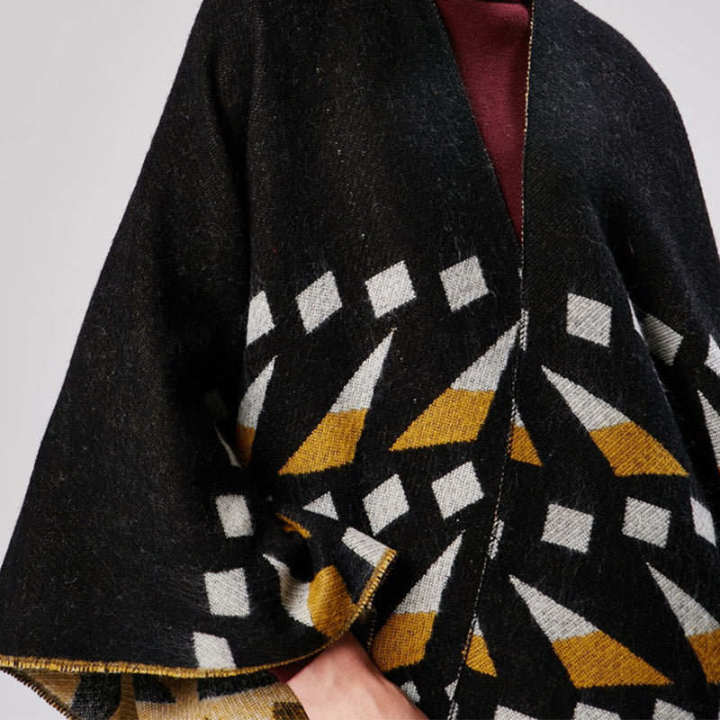 Ariel - Shawl Style Poncho With Geometric Shapes