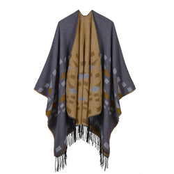 Ariel - Shawl Style Poncho With Geometric Shapes