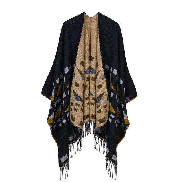 Ariel - Shawl Style Poncho With Geometric Shapes