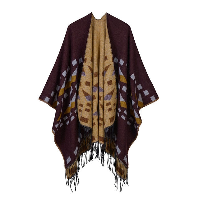 Ariel - Shawl Style Poncho With Geometric Shapes