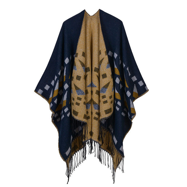 Ariel - Shawl Style Poncho With Geometric Shapes