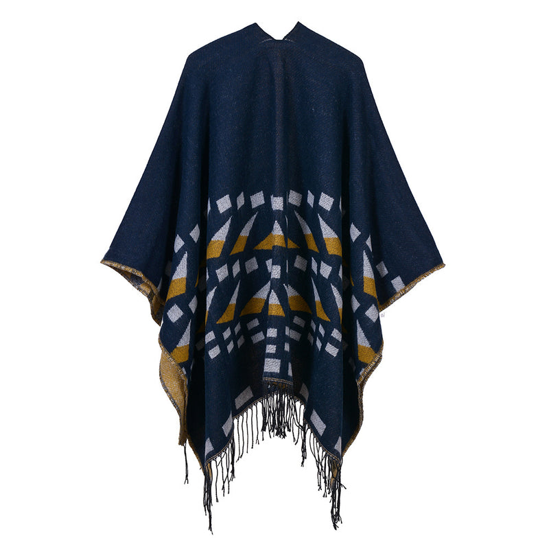 Ariel - Shawl Style Poncho With Geometric Shapes