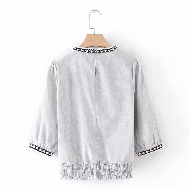 Luisa - Grey Embroidered blouse