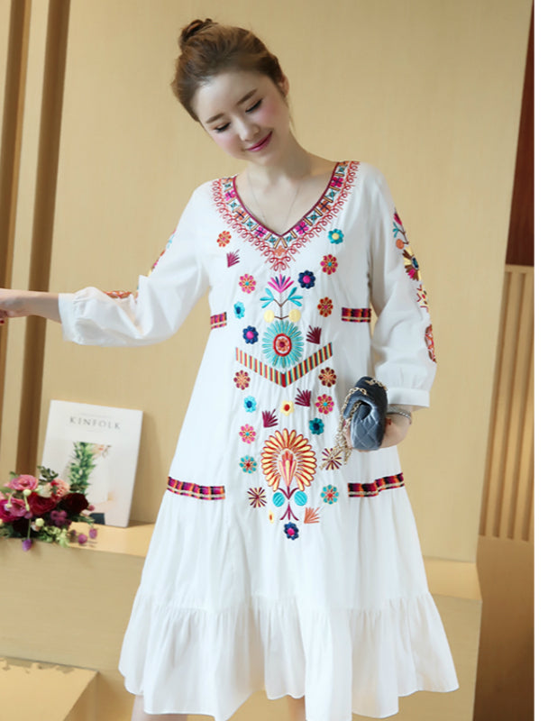 Janice - Hippie Cotton & Linen Dress