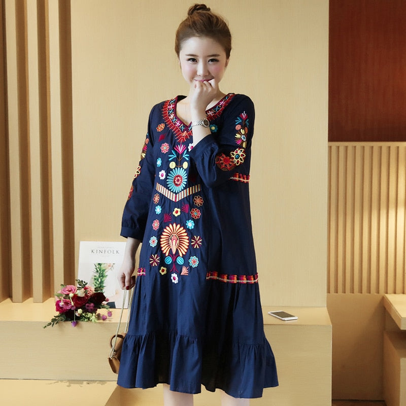 Janice - Hippie Cotton & Linen Dress