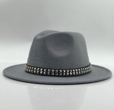 Erin -Fedora with punk style studded band.