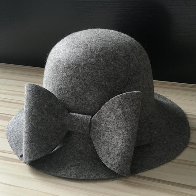 Audrey - Elegant Cloche Wool Hat With Big Bow