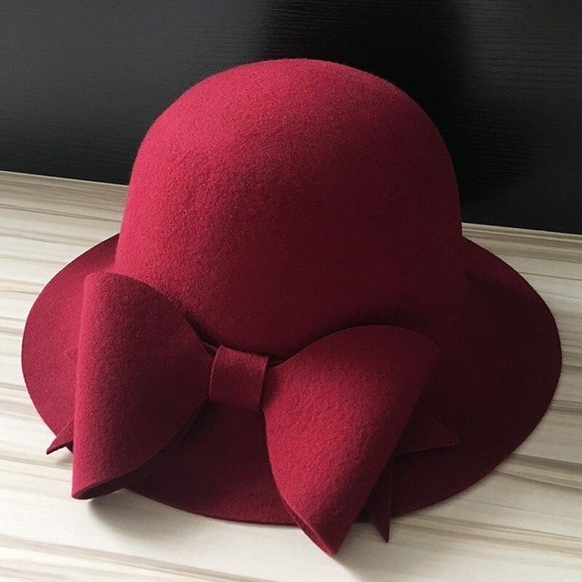 Audrey - Elegant Cloche Wool Hat With Big Bow