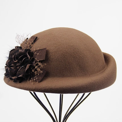 Wool Felt Beret with Flowers