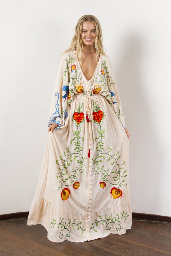 Hailey - Long embroidered boho dress