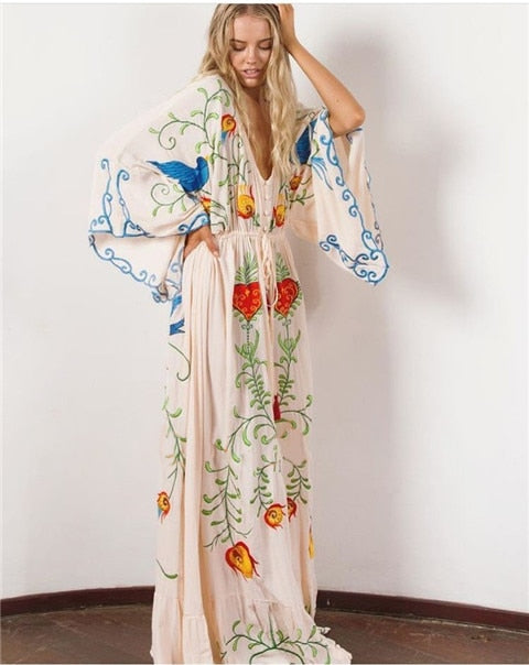 Hailey - Long embroidered boho dress