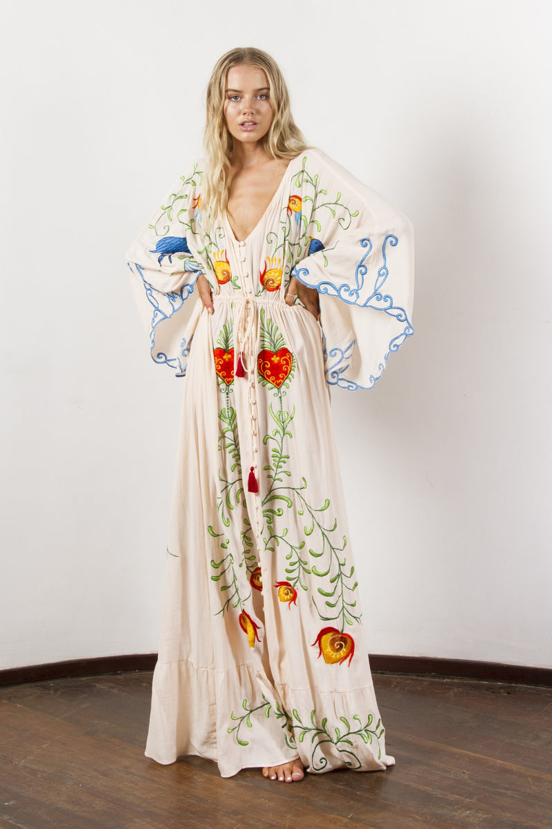 Hailey - Long embroidered boho dress