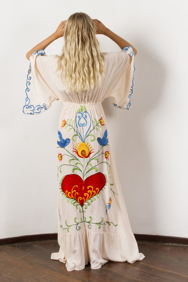 Hailey - Long embroidered boho dress