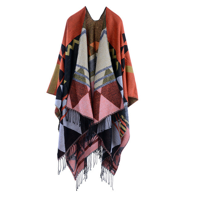 Romi - Long blanket poncho with tassels