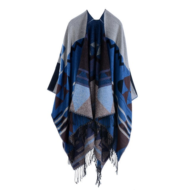 Romi - Long blanket poncho with tassels