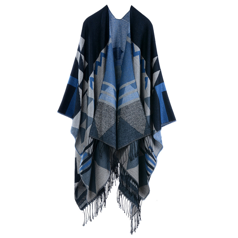 Romi - Long blanket poncho with tassels