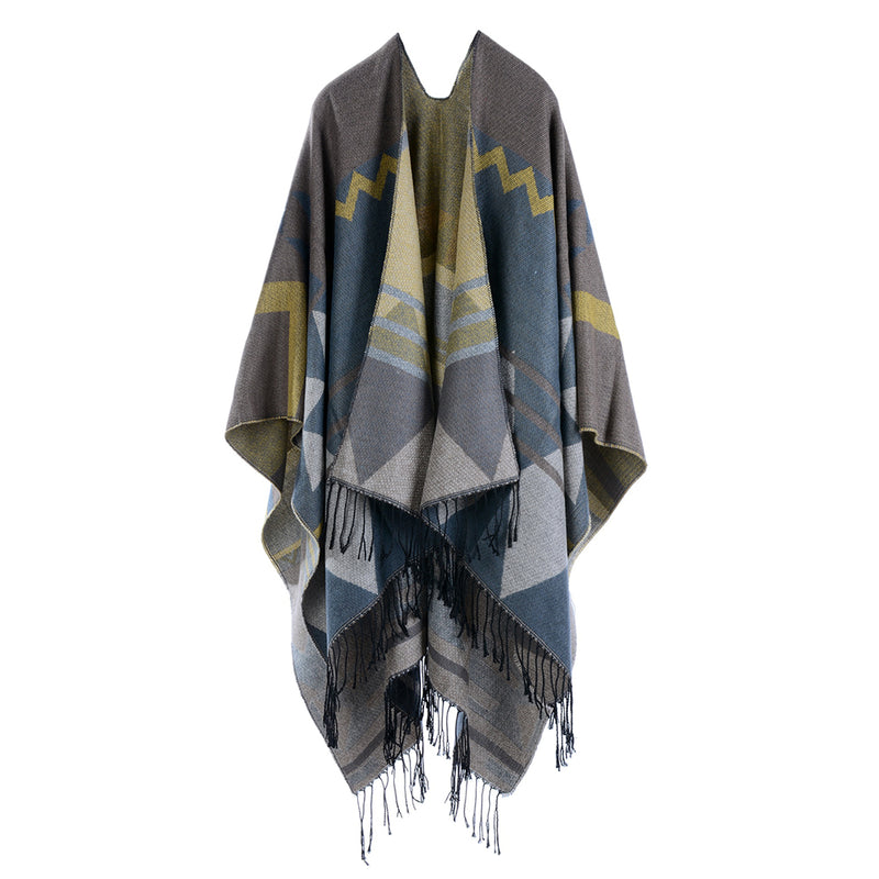 Romi - Long blanket poncho with tassels