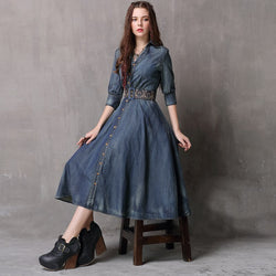 Felicia - Blue denim dress with decorations