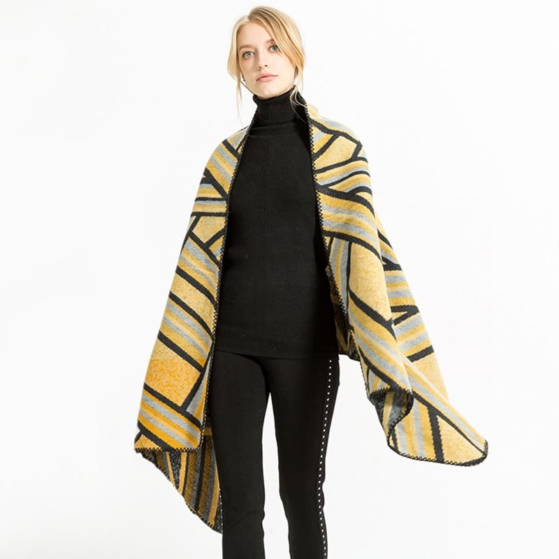 Fran - Cross Striped Yellow or Red Shawl