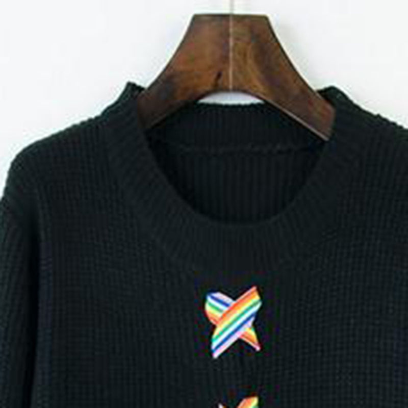 Cherry - Knitted sweater with rainbow lace