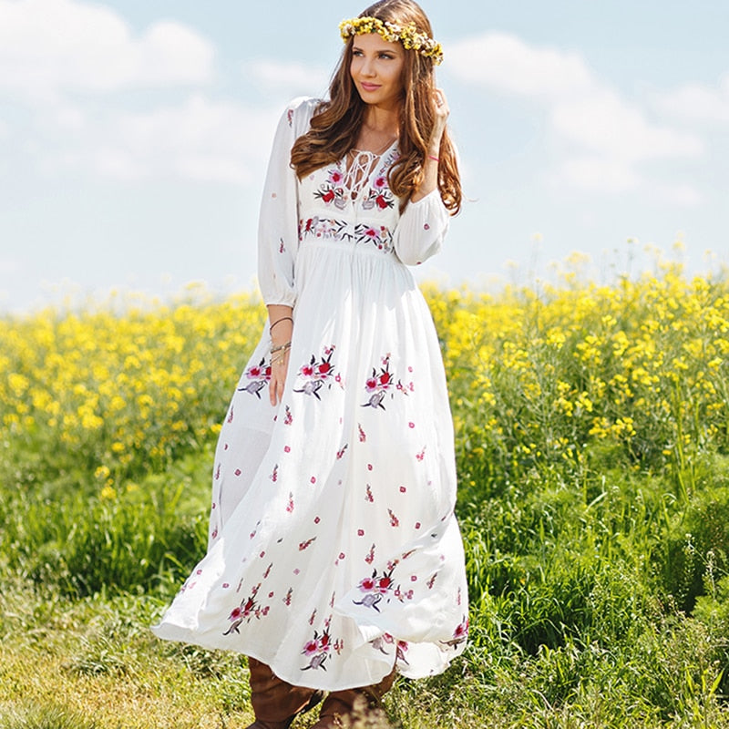 White Cotton Boho Dress Boho Lace White Cotton Lace Maxi Dress
