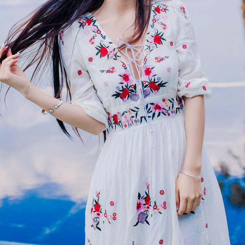 Anne - White boho cotton dress